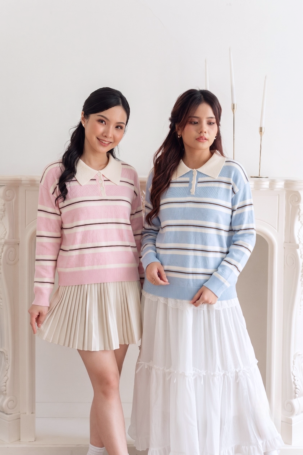Sweater Polo Stripe Top Knit