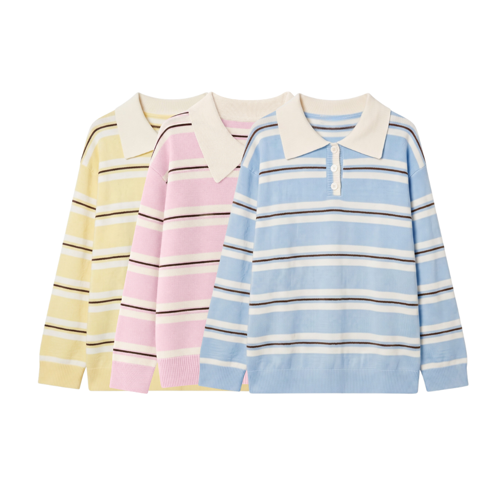 Sweater Polo Stripe Top Knit