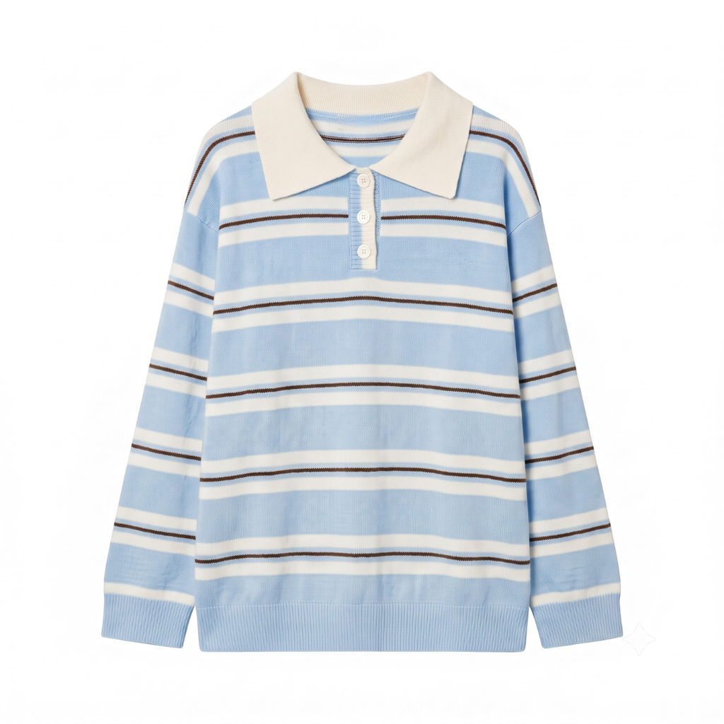 Sweater Polo Stripe Top Knit