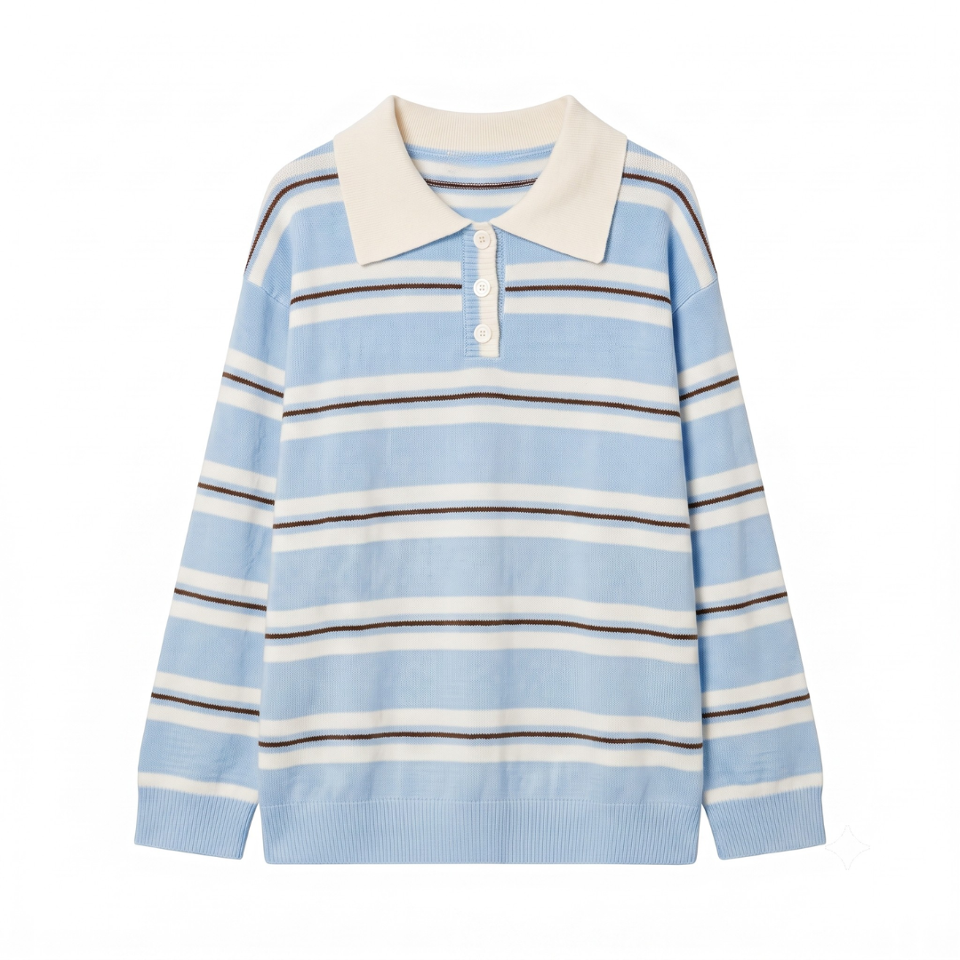 Sweater Polo Stripe Top Knit