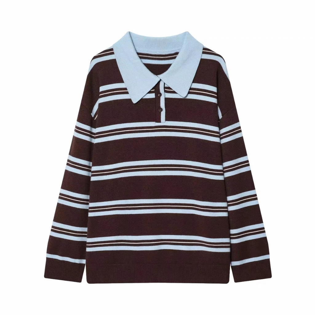 Sweater Polo Stripe Top Knit