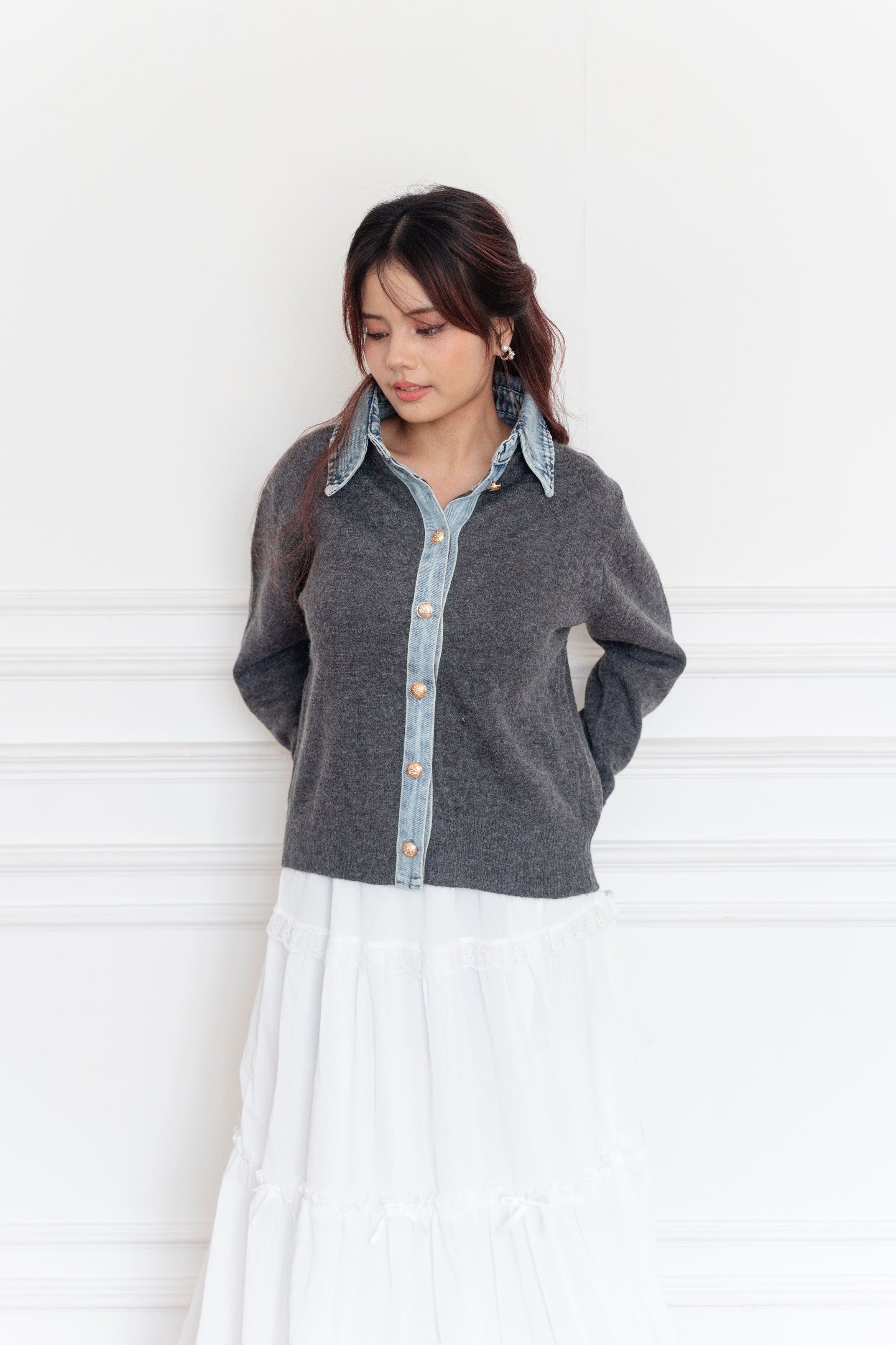 Cardigan Basic Kerah Jeans