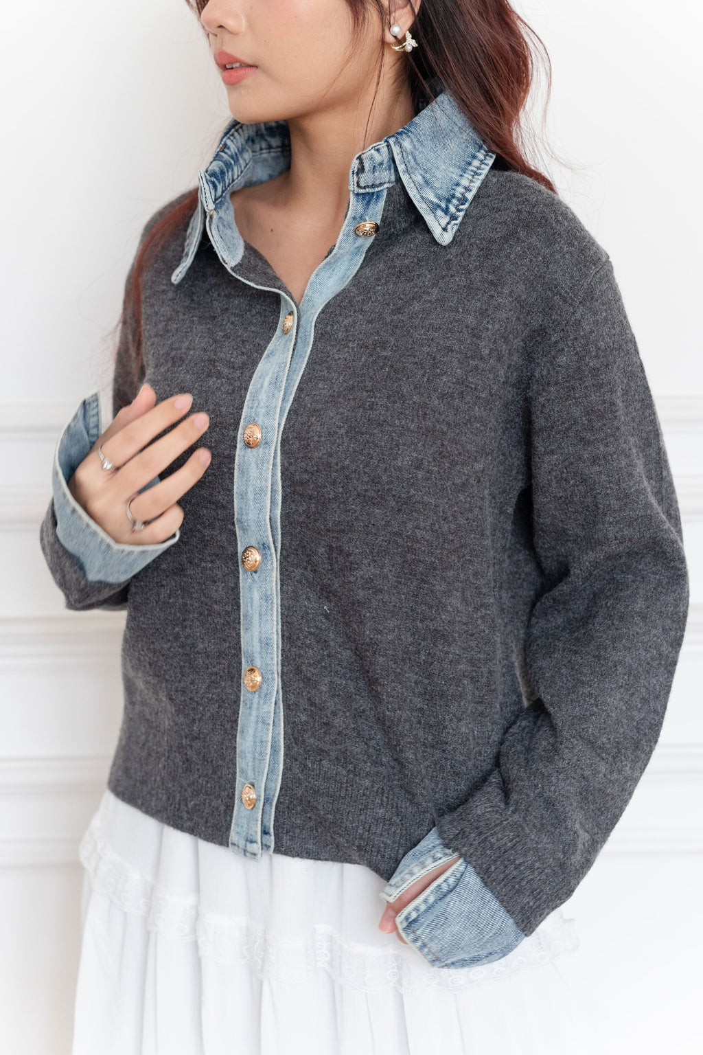 Cardigan Basic Kerah Jeans