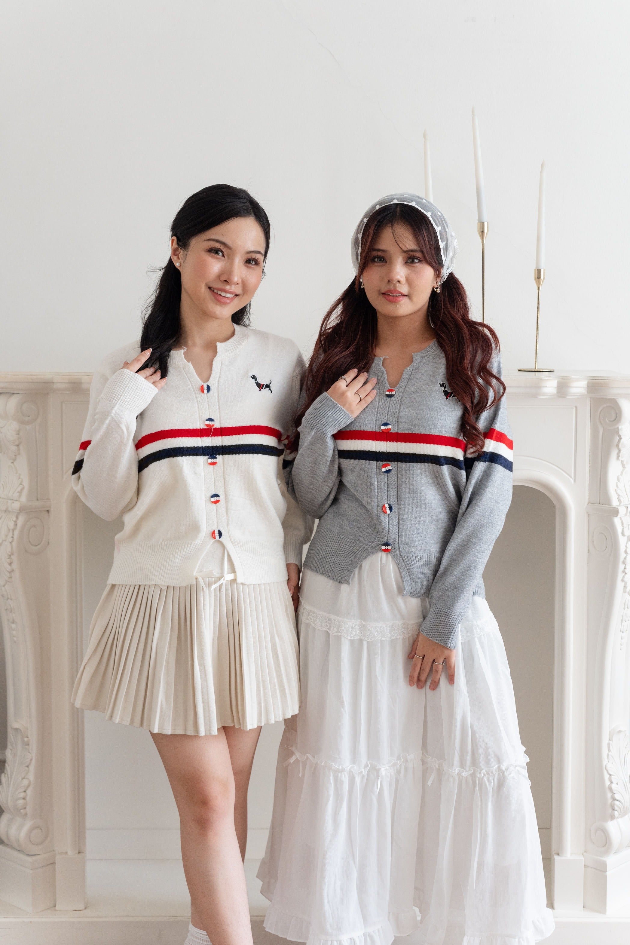 Cardigan Motif Puppy Stripe