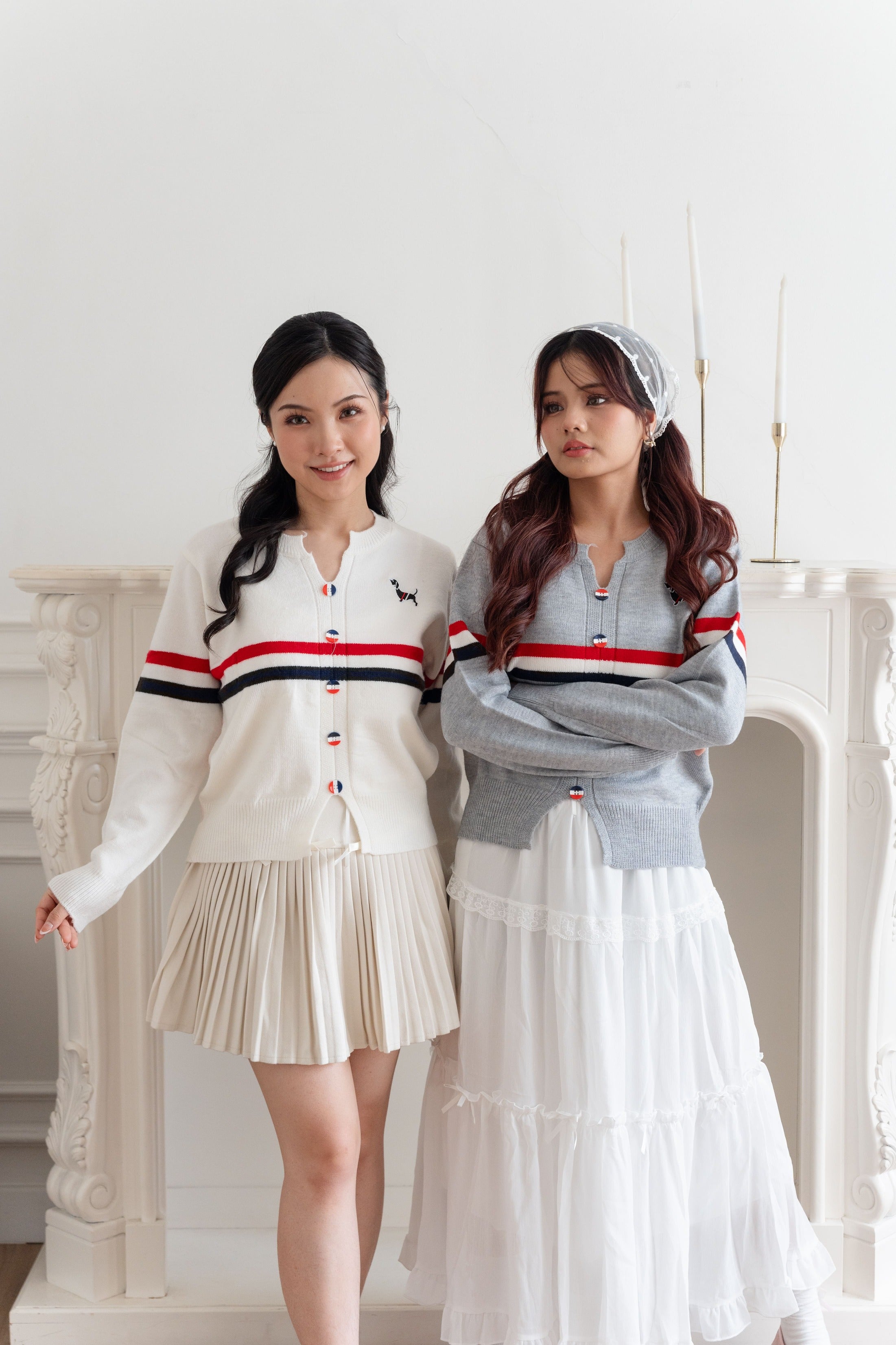 Cardigan Motif Puppy Stripe