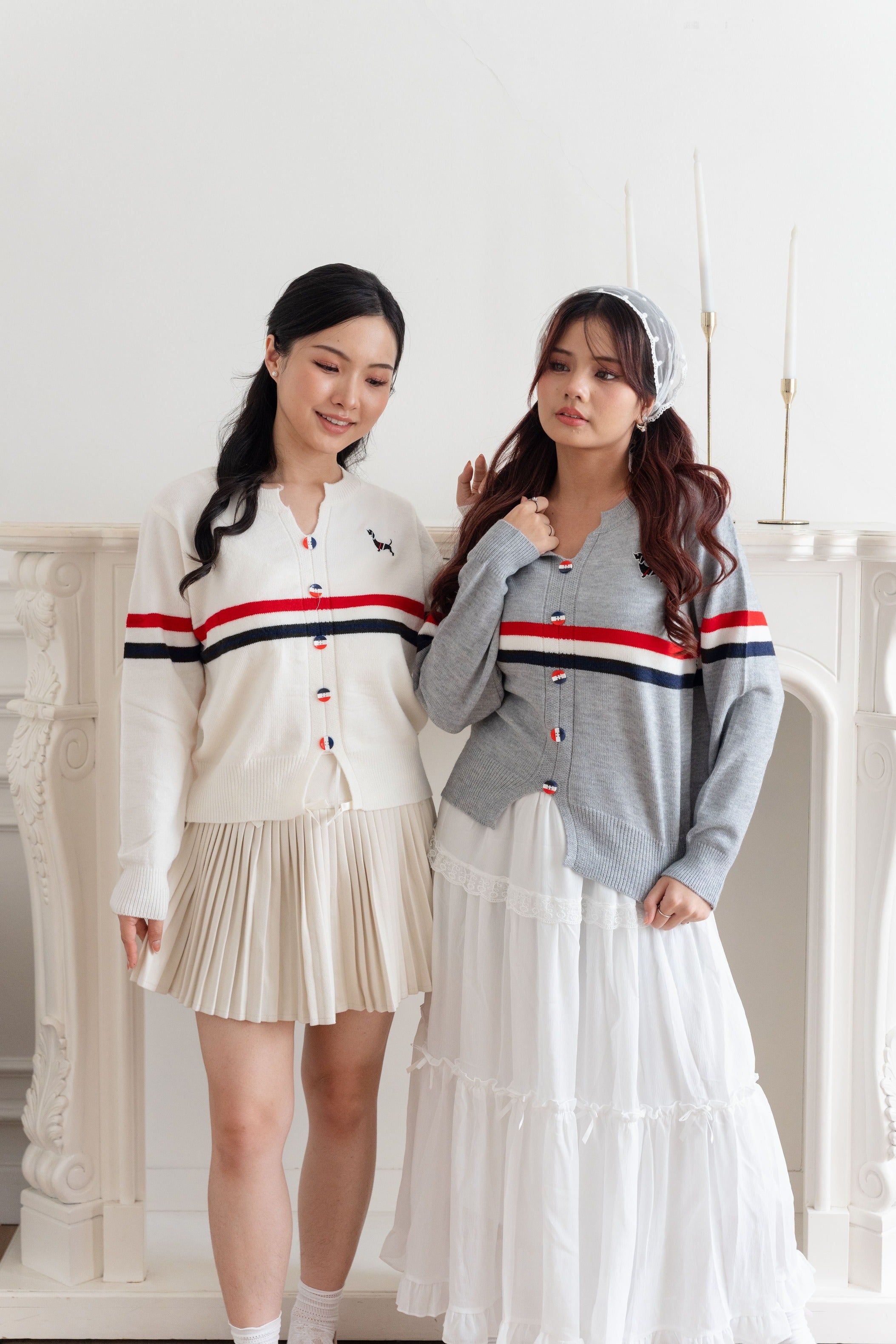Cardigan Motif Puppy Stripe