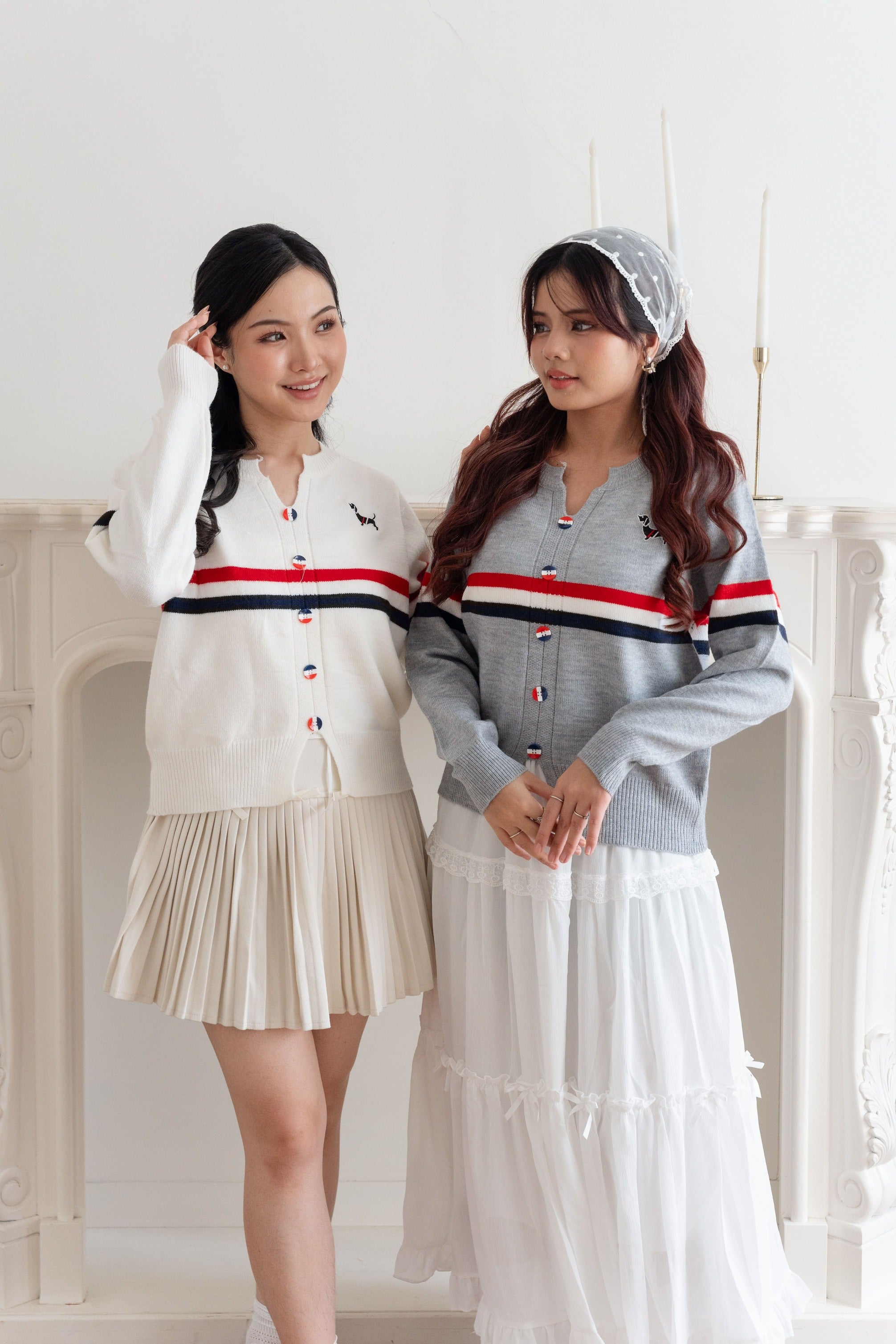 Cardigan Motif Puppy Stripe