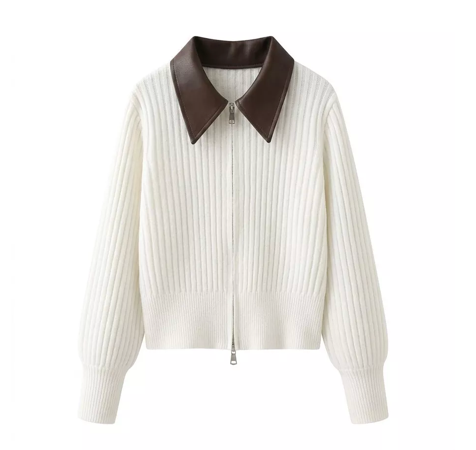 Cardigan Basic Zipper Leather