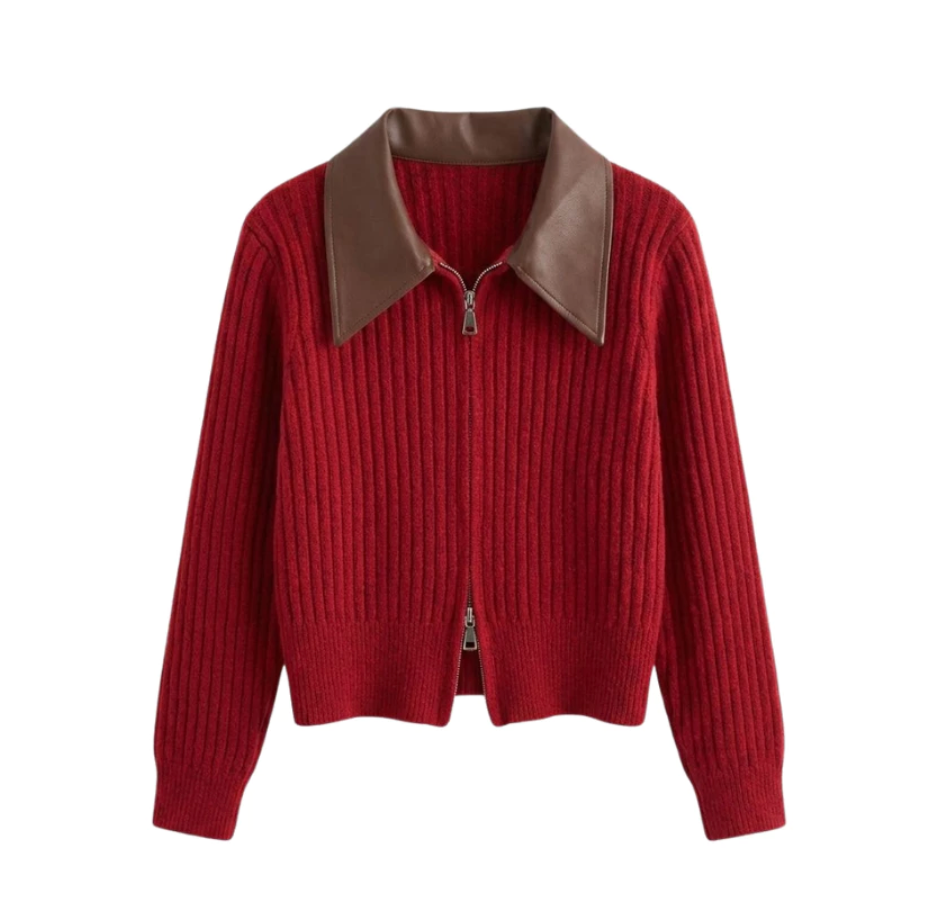 Cardigan Basic Zipper Leather