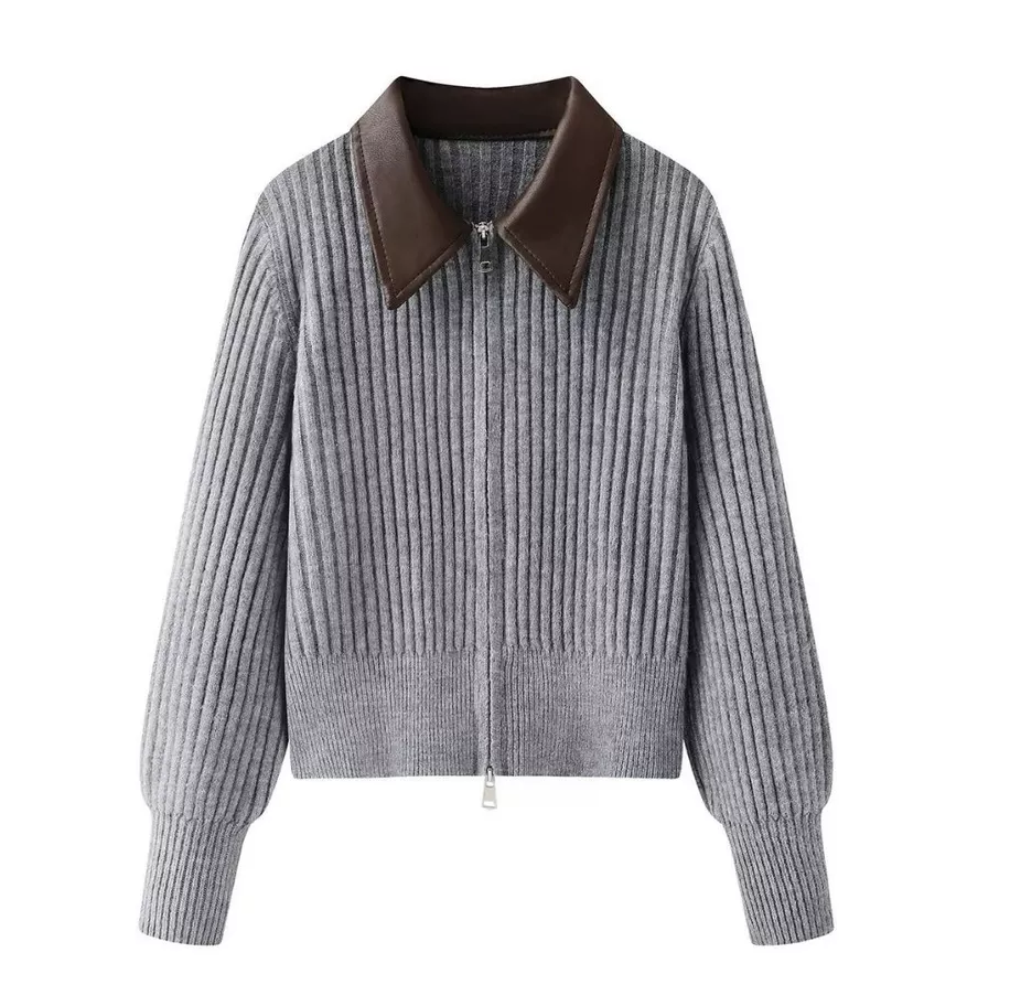 Cardigan Basic Zipper Leather