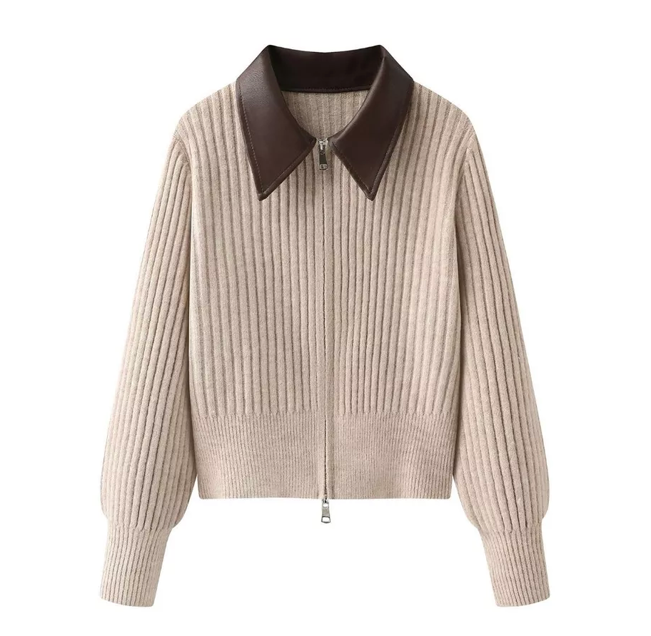 Cardigan Basic Zipper Leather