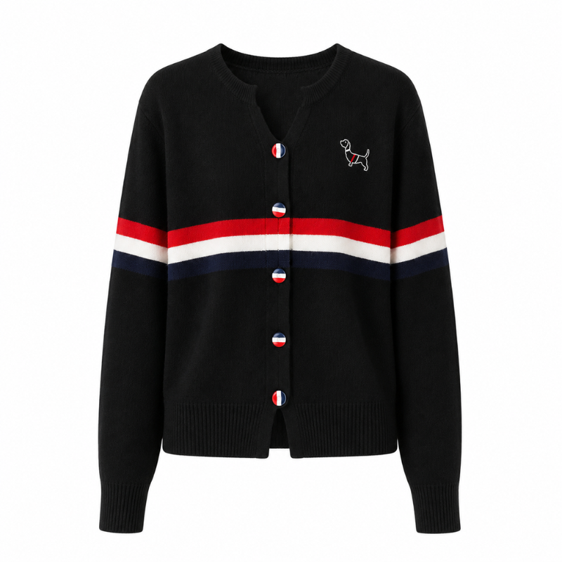 Cardigan Motif Puppy Stripe