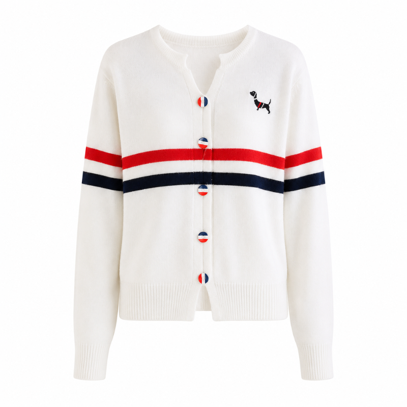 Cardigan Motif Puppy Stripe